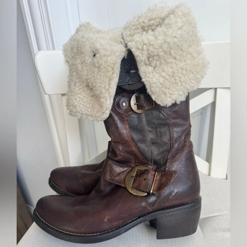 Manas Design Brown Leather Winter Boots Size 37 Made in Italy